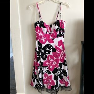 Black & Fuscia Floral Print Summer Dress